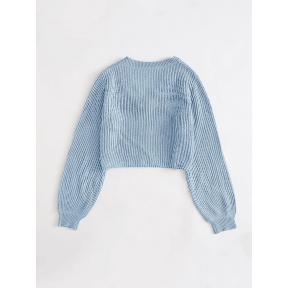 y2k cropped Bishop Sleeve Button Up Cardigan sweater black - Picture 4 of 7